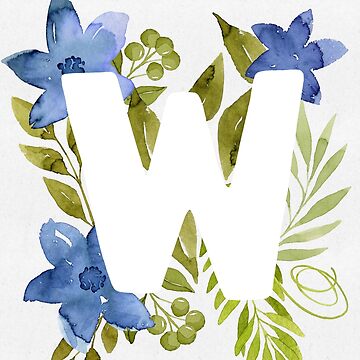 Premium Photo  Floral letter w monogram blue watercolor flowers