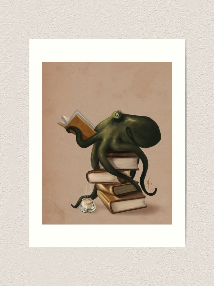 Alternate view of Well-Read Octopus Art Print