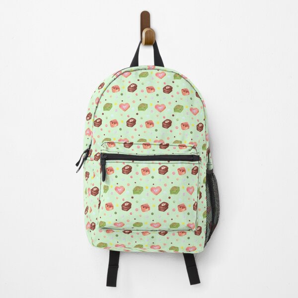 Item preview, seamless pattern with watercolor hand drawn pastries isslustrations. brown, salmon and green pistacchio colors illustration on the green background designed and sold by linagaiaart.