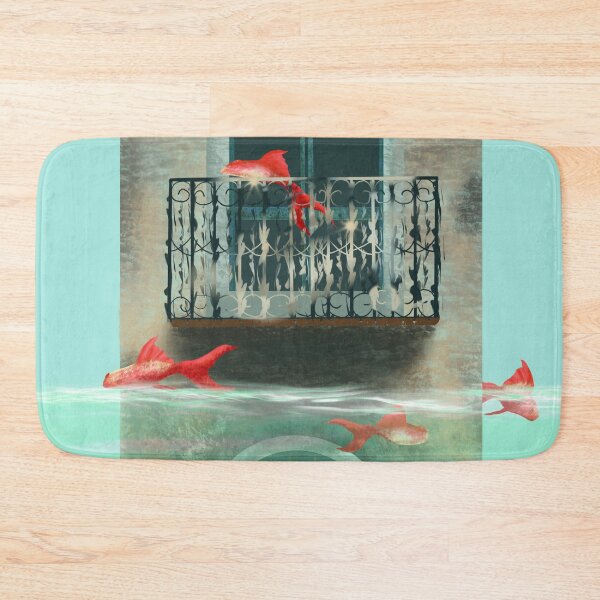 Item preview, Surrealistic half-submerged house with gold fishes designed and sold by JakoRila.