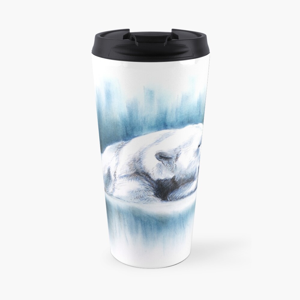 Just Chillin', Polar Bear Pastel Drawing, Print, Greeting Card, Mug, Coasters, and Cushions Travel Mug