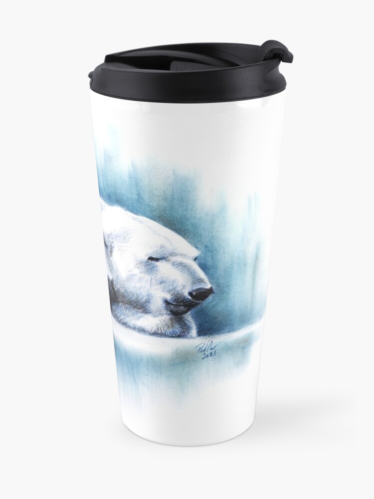 Alternate view of Just Chillin', Polar Bear Pastel Drawing, Print, Greeting Card, Mug, Coasters, and Cushions Travel Mug