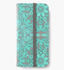 Mint Green & Grey Folk Art Pattern iPhone Flip-Case/Hülle/Klebefolie
