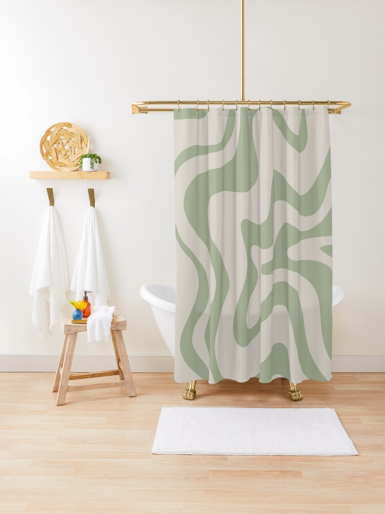 Mid Century Modern Abstract Pattern Sage Green Kitchen Towel