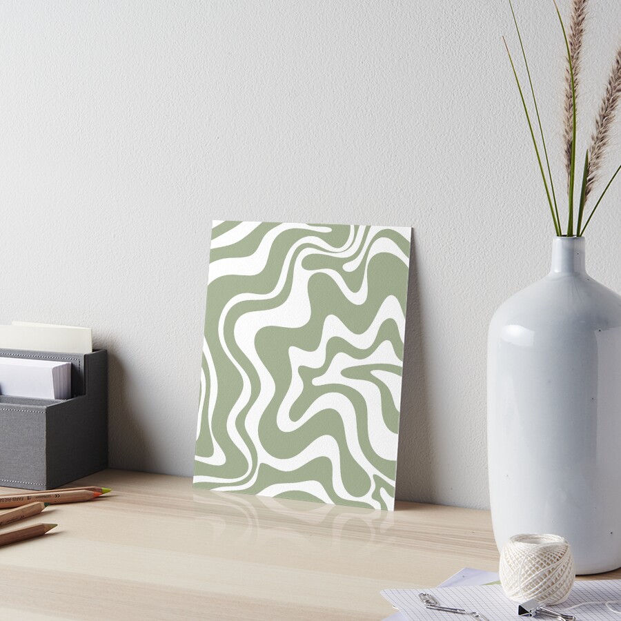 Liquid Swirl Contemporary Abstract Pattern in Sage Green and White Art Board Print