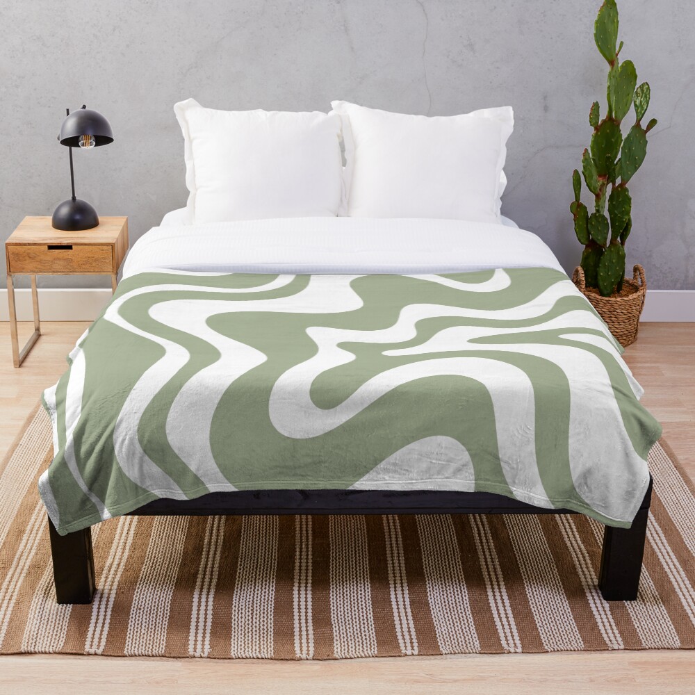 "Liquid Swirl Contemporary Abstract Pattern in Sage Green and White