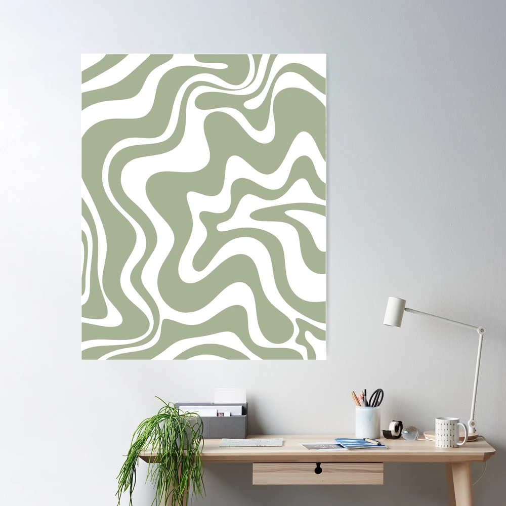 Liquid Swirl Contemporary Abstract Pattern in Light Sage Green