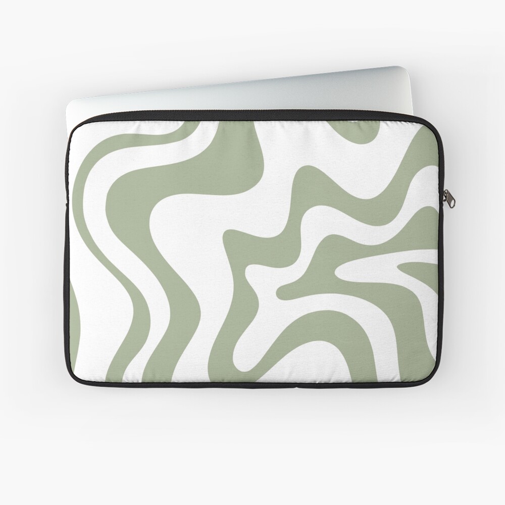 Liquid Swirl Contemporary Abstract Pattern in White and Sage Laptop Sleeve
