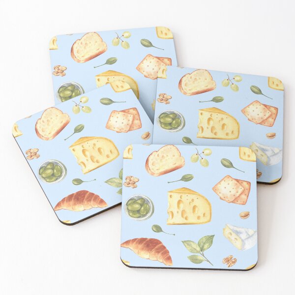 Item preview, Cheese and snacks pattern on blue designed and sold by Flowersforbear.
