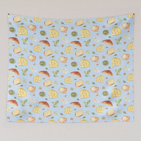 Item preview, Cheese and snacks pattern on blue designed and sold by Flowersforbear.