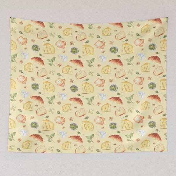Item preview, Cheese and snacks pattern on yellow designed and sold by Flowersforbear.