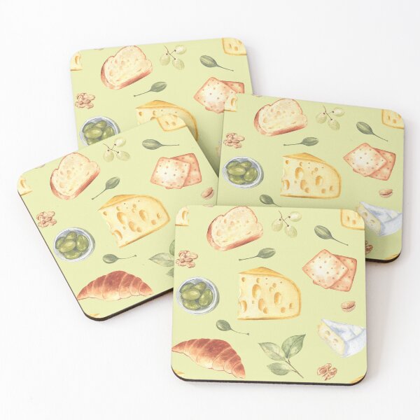 Item preview, Cheese and snacks pattern on green designed and sold by Flowersforbear.