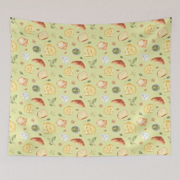 Item preview, Cheese and snacks pattern on green designed and sold by Flowersforbear.