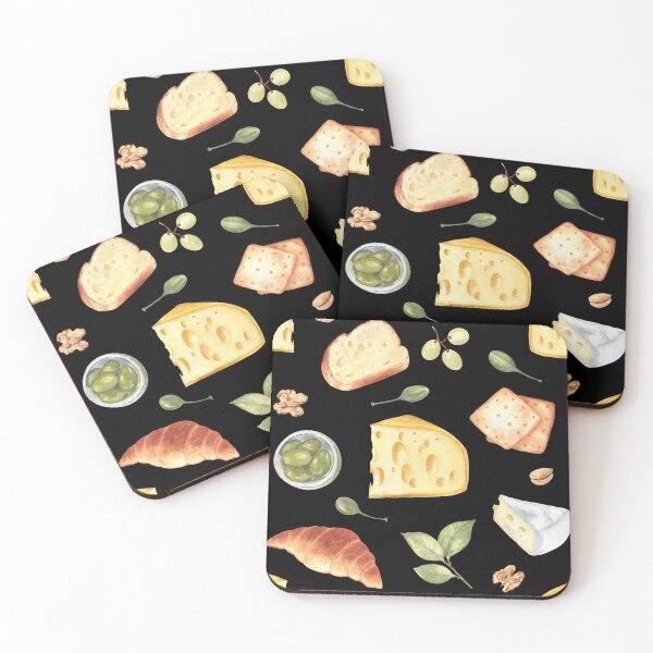 Item preview, Cheese and snacks pattern on black designed and sold by Flowersforbear.