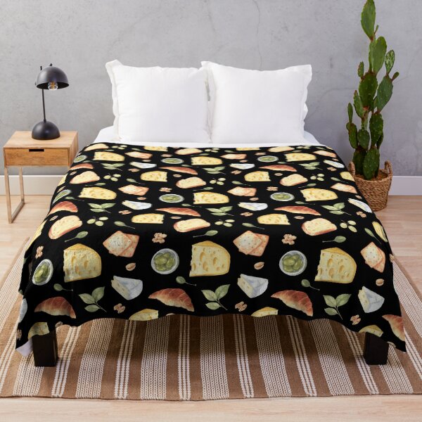 Item preview, Cheese and snacks pattern on black designed and sold by Flowersforbear.