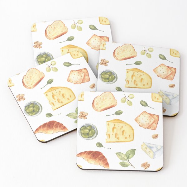 Item preview, Cheese and snacks pattern on white designed and sold by Flowersforbear.