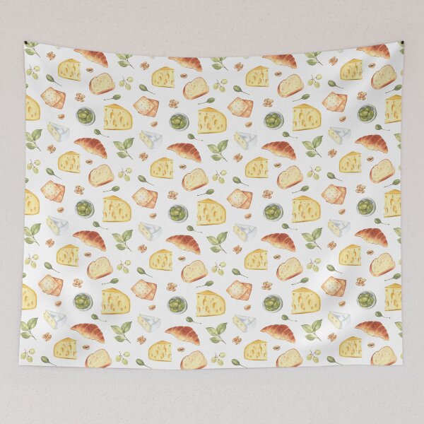 Item preview, Cheese and snacks pattern on white designed and sold by Flowersforbear.