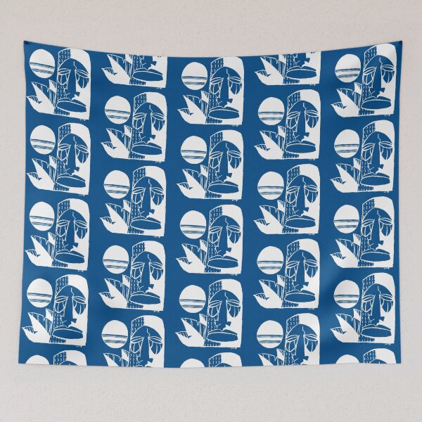 Item preview, Midwest Tiki Moai - In White and Blue designed and sold by midwesttiki.