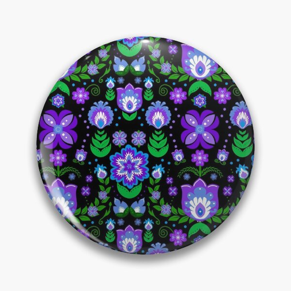 Item preview, Festive Folk Art Flowers on Black designed and sold by KrisInStitches.