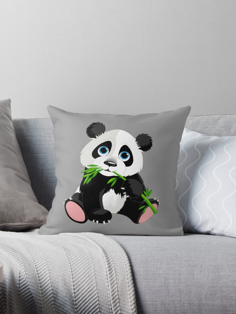 Giant Panda Eating Bamboo Throw Pillow