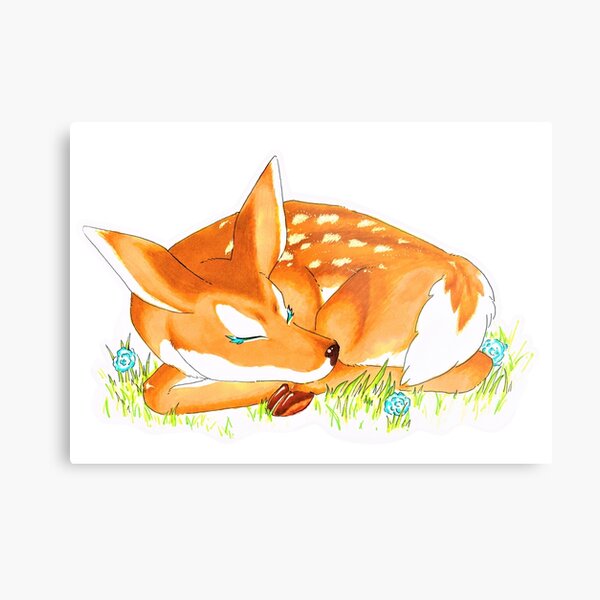 Sleeping fawn with flowers Metal Print