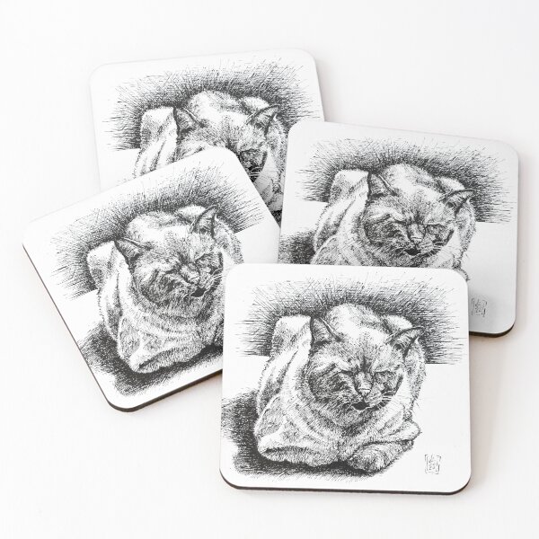 Item preview, Sleeping cat- illustration, art, black and white illustration of a sleeping cat designed and sold by Donata Zawadzka.