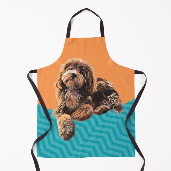 Item preview, Cute Labradoodle, Golden doodle graphic design art on orange background designed and sold by forziati design.