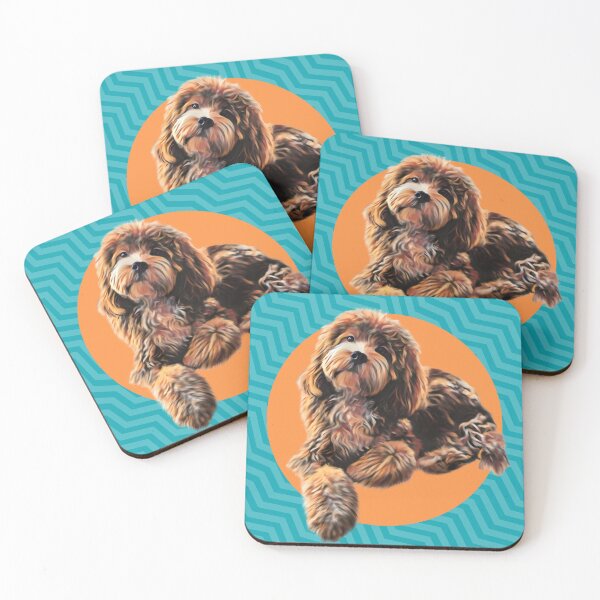 Item preview, Cute Labradoodle, Golden doodle graphic design art on orange background designed and sold by forziati design.