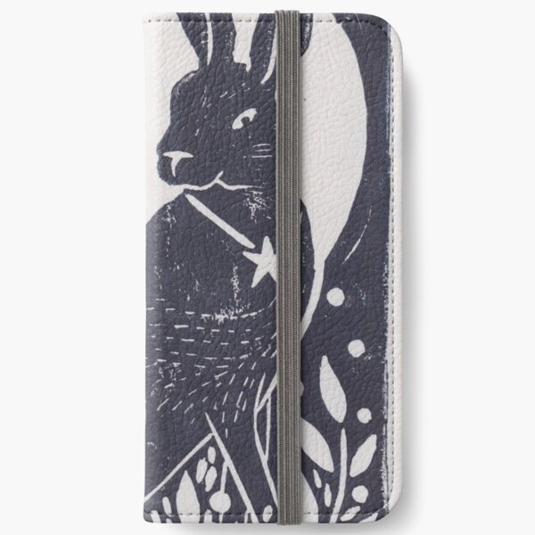 Hare and Moon Lino Print iPhone Wallet