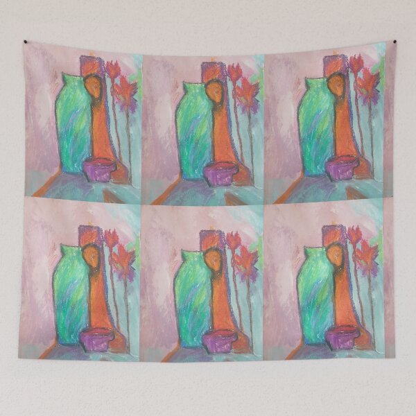 Item preview, Funky Scratchy Still Life from Original Oil Pastel and Acrylic Painting VIVBRAD Design Collection  designed and sold by vivbrad.
