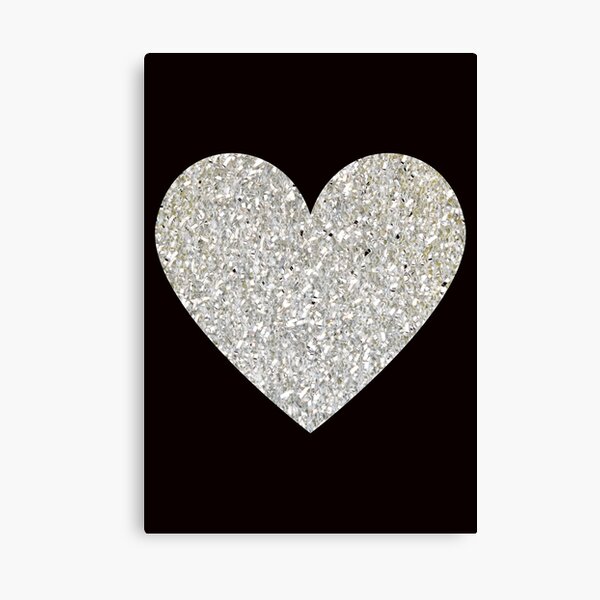 White & Silver Glitter Sparkly Love Heart Canvas Wall Art Picture 