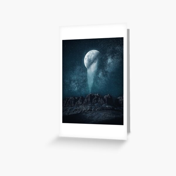 Broken Moon over Rocky Landscape Greeting Card