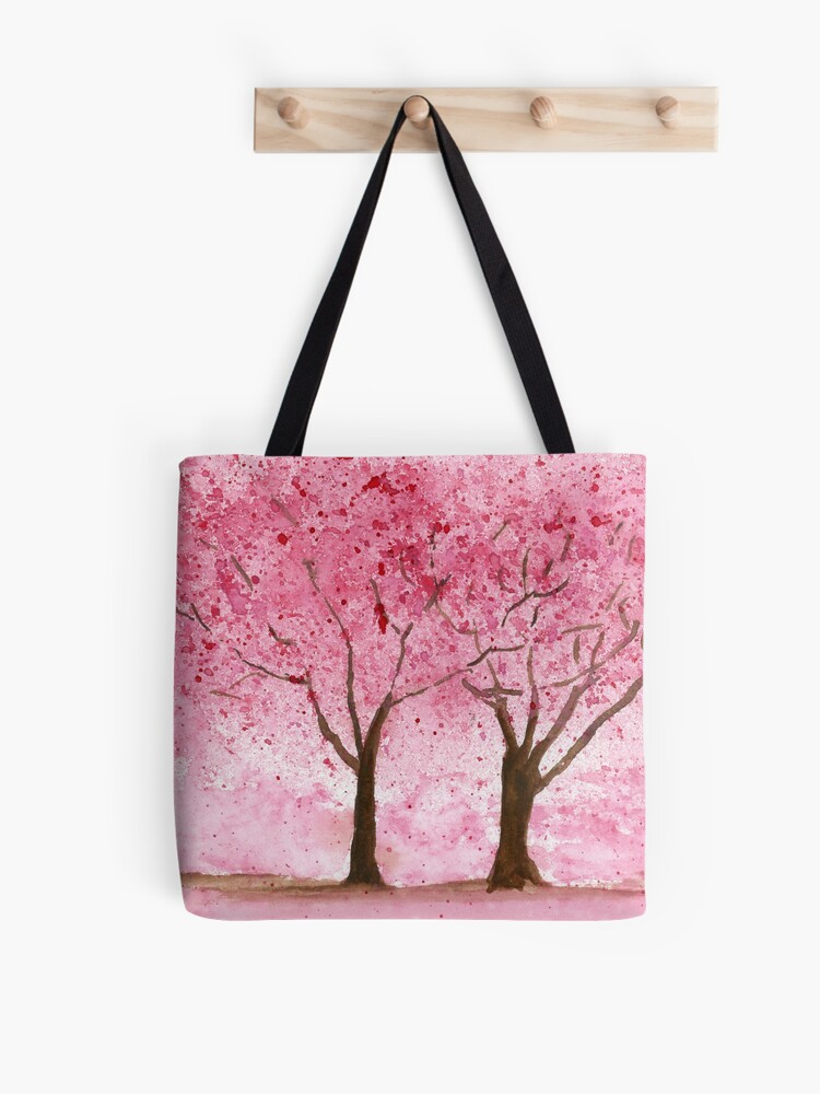 SIDONKU Canvas Tote Bag Tree Cherry Blossom Sakura Flowers Pink on Branch  Flat Reusable Shoulder Grocery Shopping Bags Handbag