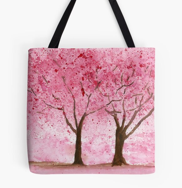Cherry Blossom Watercolor Painting Colorful Tree Art Print Tote Bag