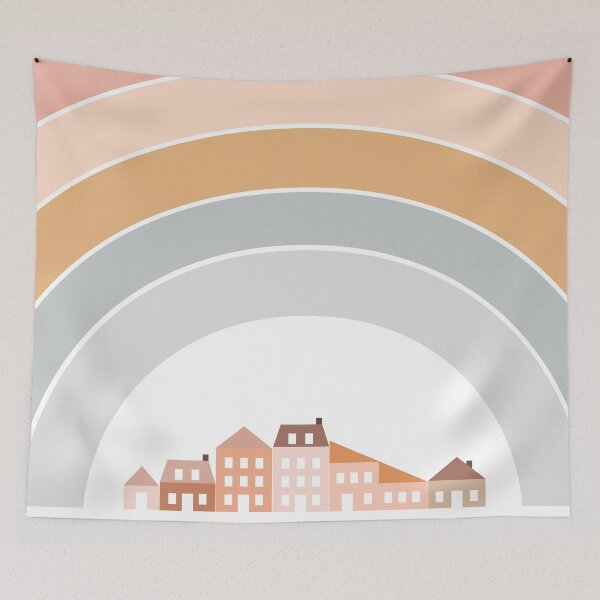 Item preview, Neighborhood in muted earth tones, rainbow, modern designed and sold by littledesignco.