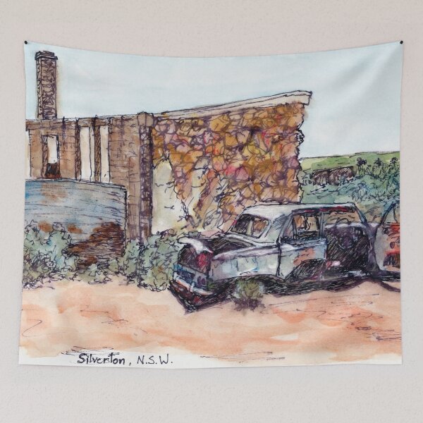 Item preview, Australian Scene - Historic building with vintage car, Silverton, NSW, Aus. designed and sold by Anne Huth.