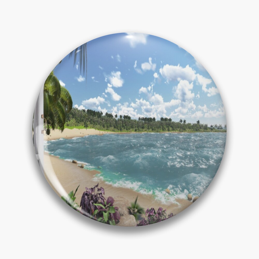 Beautiful Beach Window Views of Tropical Island, ur,pin_large_front,square,1000x1000
