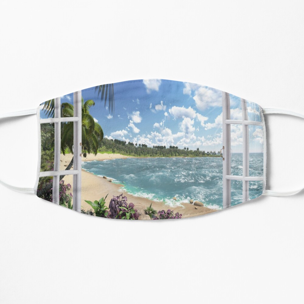 Beautiful Beach Window Views of Tropical Island, ur,mask_flatlay_front,product,1000x1000