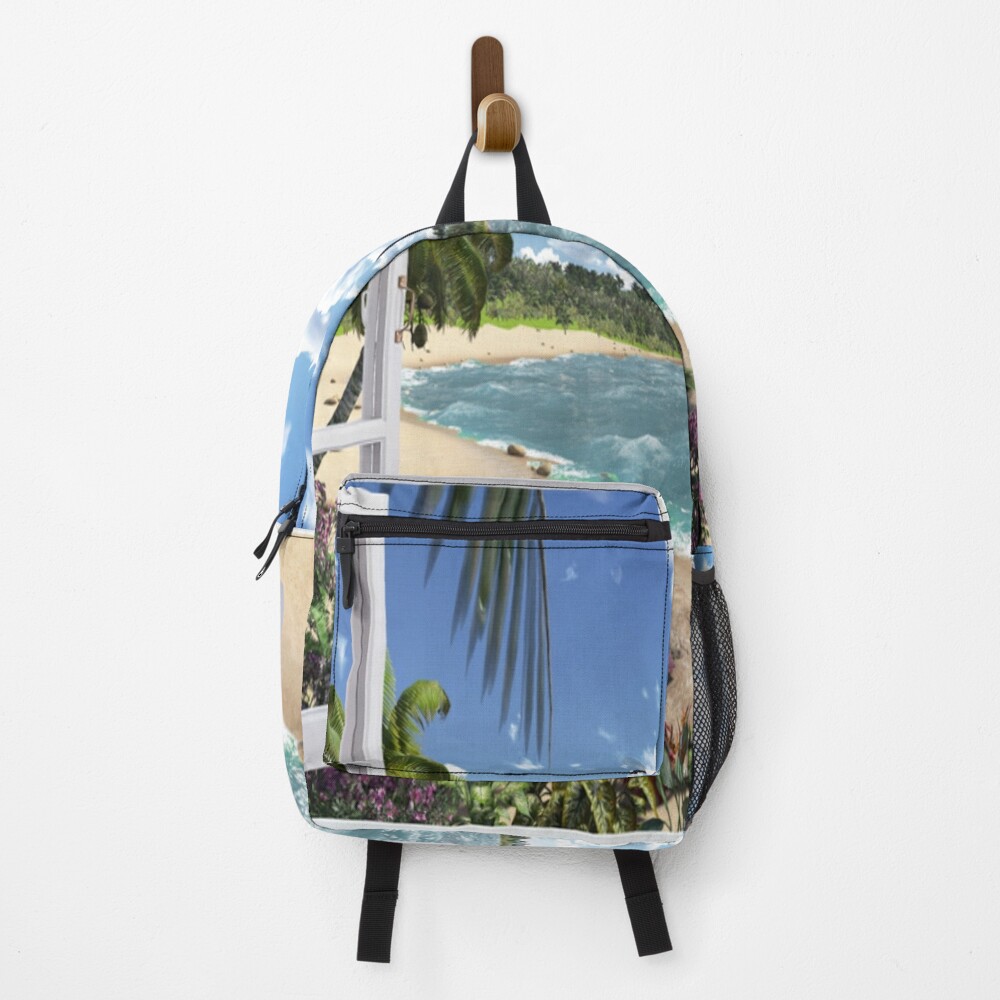 Beautiful Beach Window Views of Tropical Island, ur,backpack_front,square,1000x1000