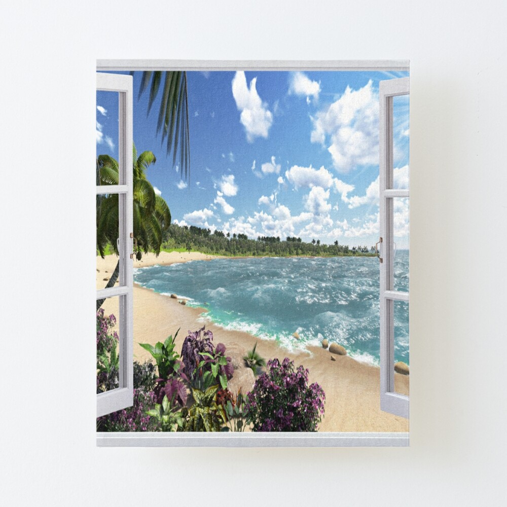 Beautiful Beach Window Views of Tropical Island, ur,mounted_print_canvas_portrait_small_front,square,1000x1000