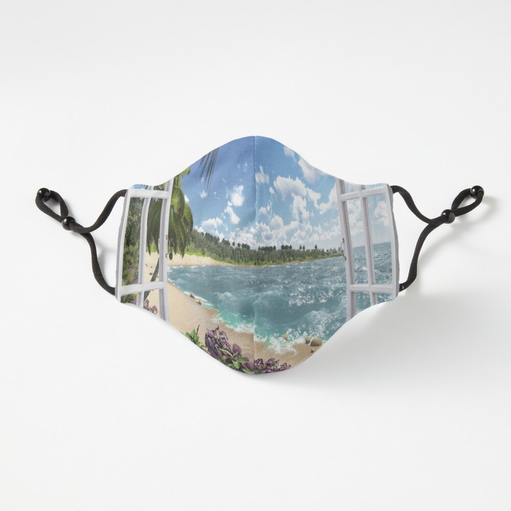 Beautiful Beach Window Views of Tropical Island, ur,fitted_mask_flatlay_fitted_regular,square,1000x1000