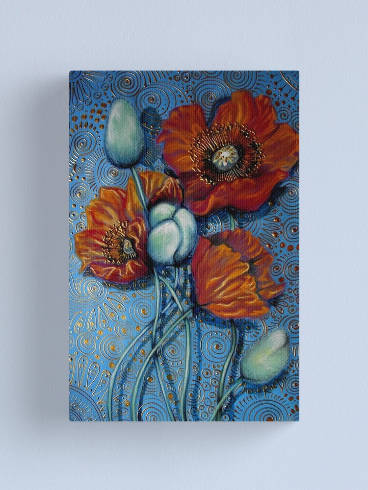 Alternate view of Orange Poppies on Blue Canvas Print