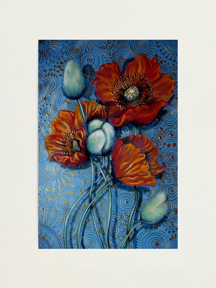Alternate view of Orange Poppies on Blue Photographic Print