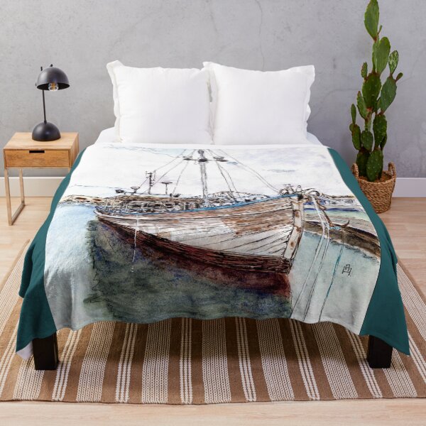 Australian Scene - Old timber crayfish boat - Success - Port Lincoln, SA, Aus. Throw Blanket