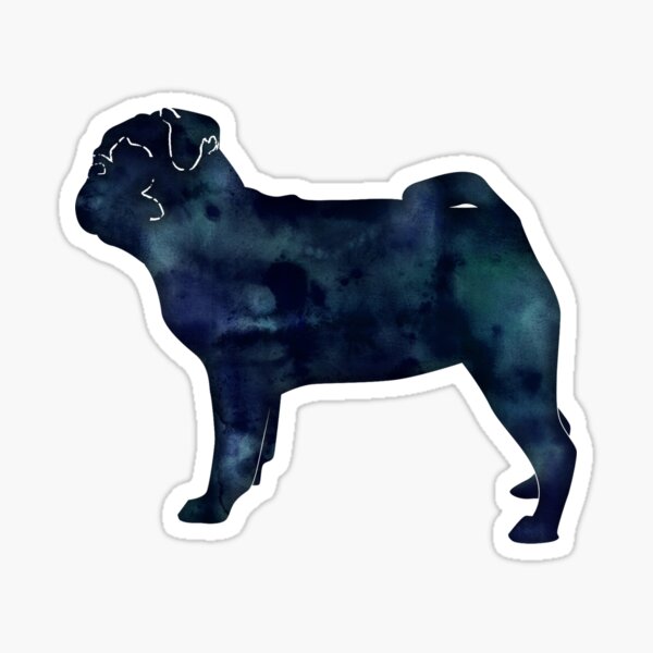 Pug Toy Breed Dog Black Watercolor Silhouette Sticker