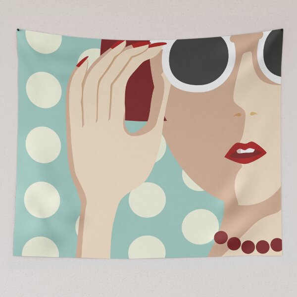 Item preview, Red Hair Woman Holding Black White Sunglasses designed and sold by Moyanana.