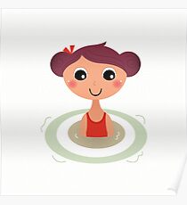 Beautiful young little summer swimming girl Poster