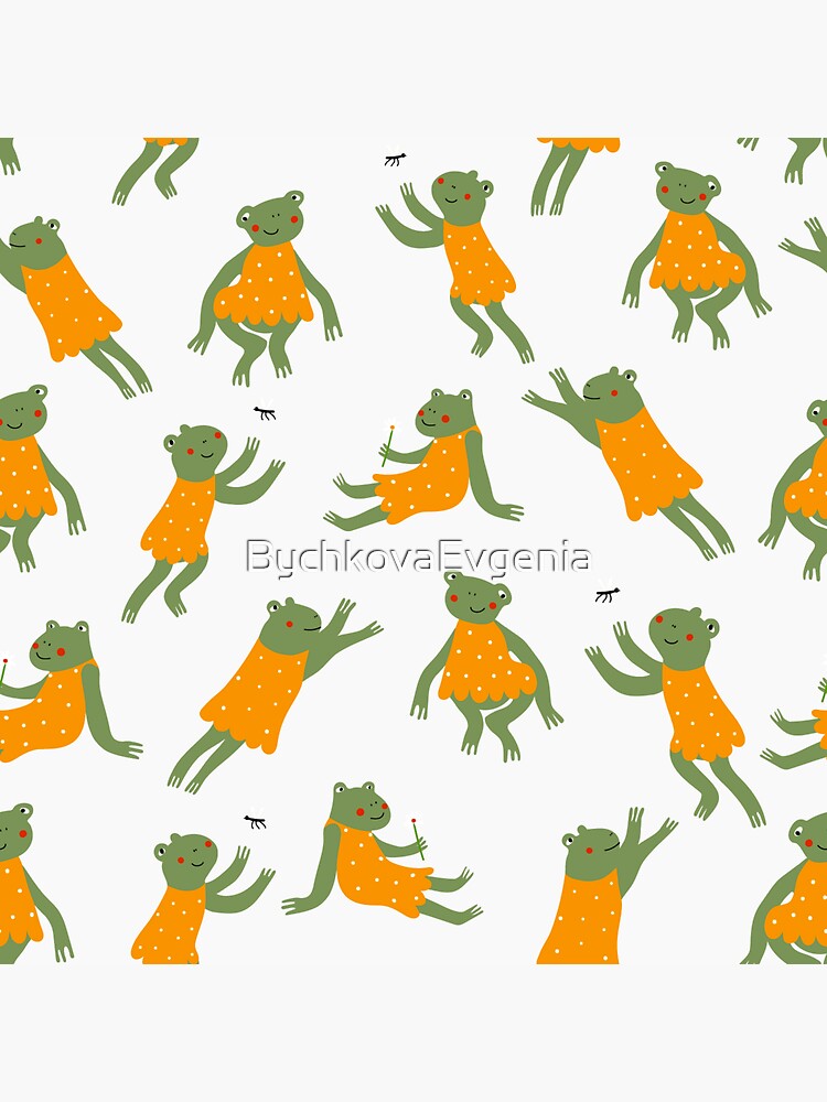 "Сute handdraw frogs wearing dresses in scandinavian style on white background" Sticker for