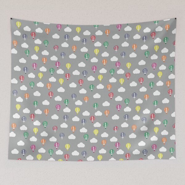 Item preview, Grey with Multicoloured Hot Air Balloons and Clouds designed and sold by shadowbright.