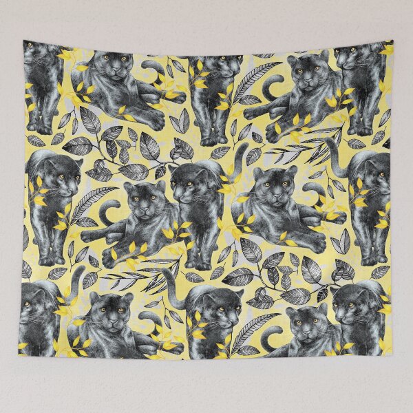 Item preview, Luminous Panther Pals framed in metallic botanical details  designed and sold by Perrin Le Feuvre.